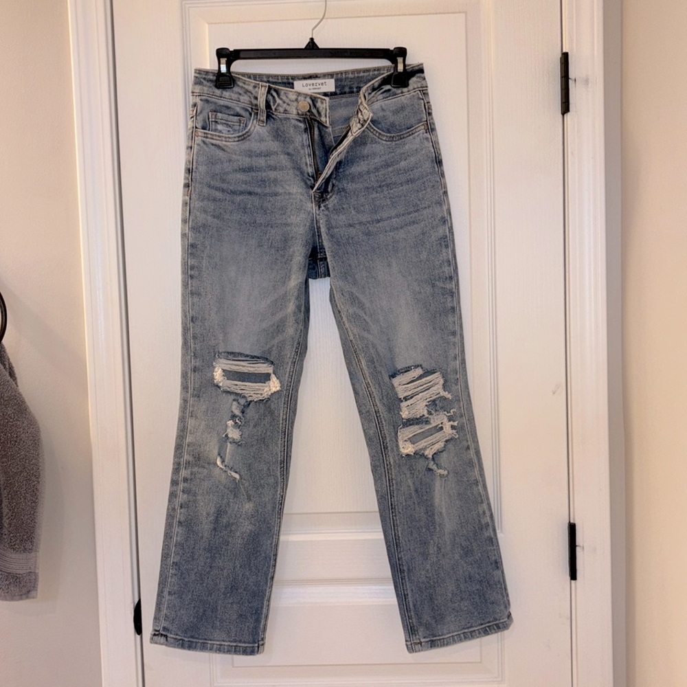Black Straight Leg Distressed Jeans